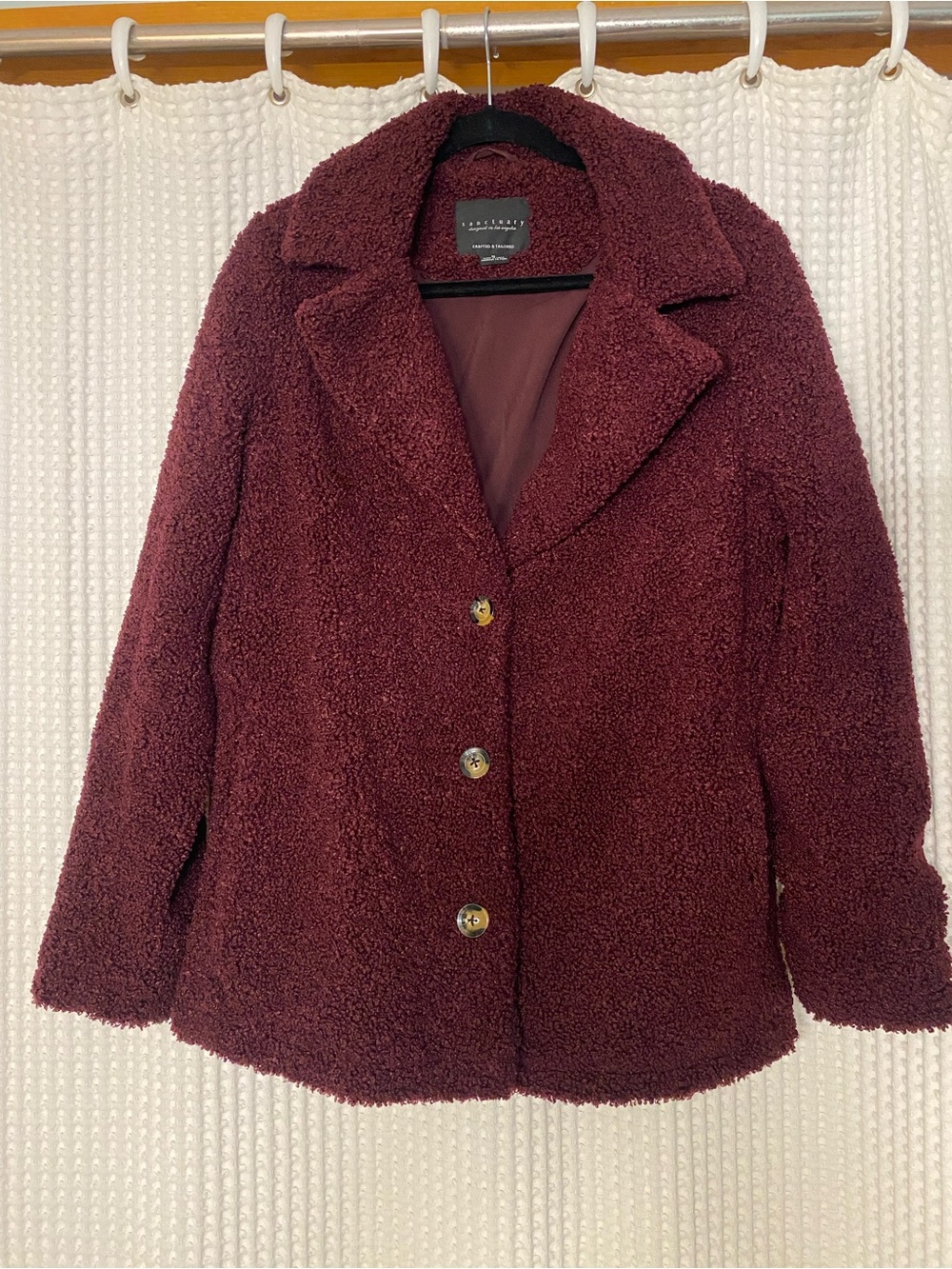 Sanctuary Wine Boucle Teddy Blazer Coat Sz M Notch Lapel Cozy